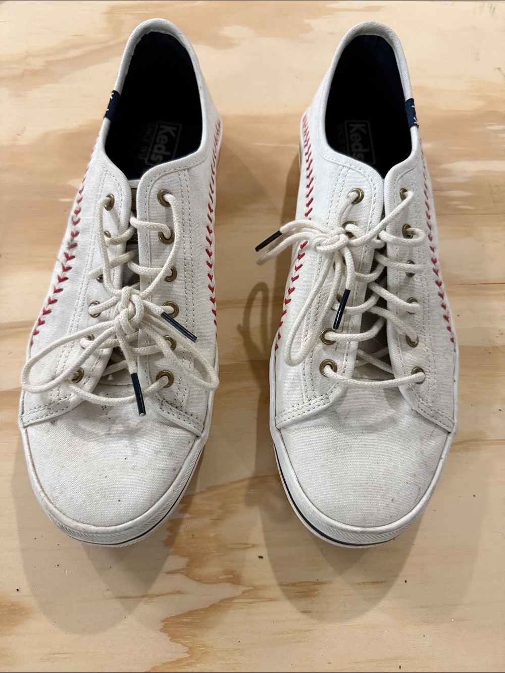 Keds White Canvas Sneakers with Red Side Stitching